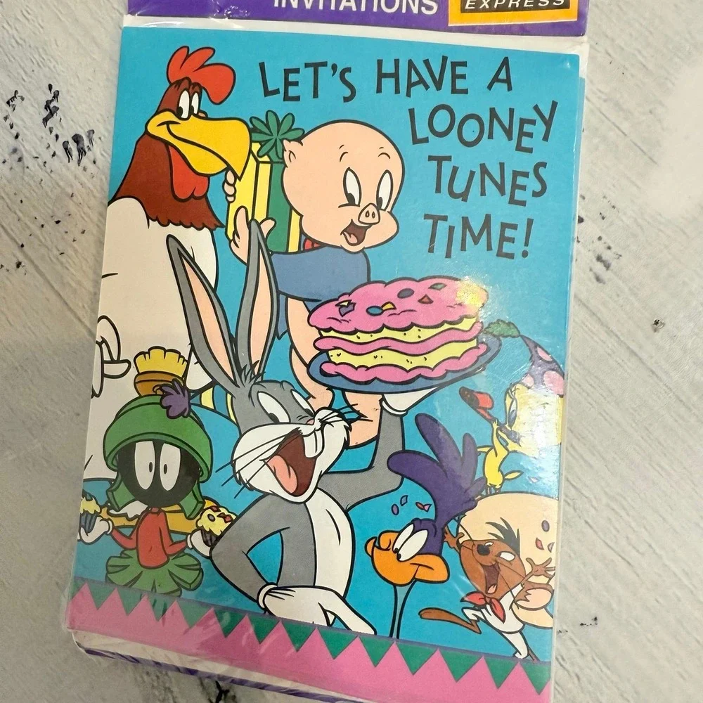 Vintage 1994 Looney Tunes Birthday Party Invitations 8 invites NEW‎
